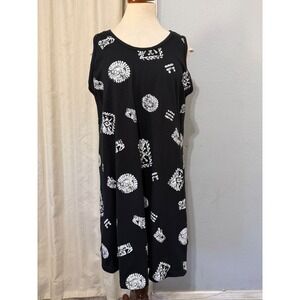 Jostar Shift Dress XL Black White Tribal Graphic Print 100% Cotton Sleeveless